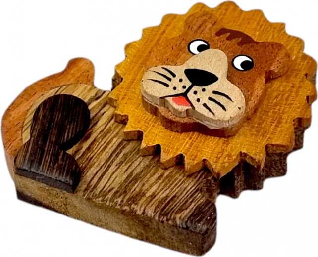 Magnet en bois lion – décoration faite main pour réfrigérateur