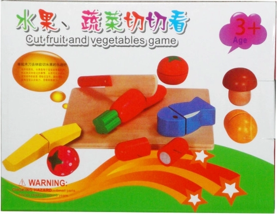 Set en bois de fruits et légumes à découper avec planche et couteau