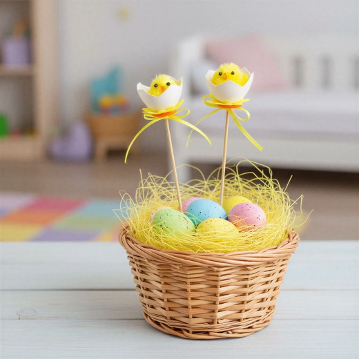 Œuf décoratif de Pâques à piquer avec poussin - 2 pièces