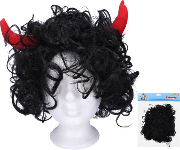 Perruque noire avec cornes de diable – Noire