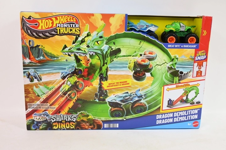 Hot Wheels Monster Trucks piste de course du dragon avec 2 véhicules