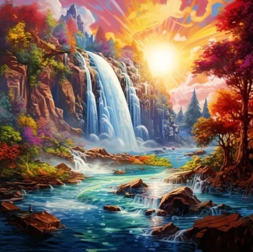 Peinture par numéros Cascade au coucher du soleil 40 × 50 cm