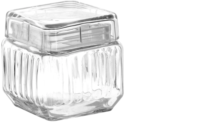 Bocal carré en verre 0,8 l avec couvercle en verre