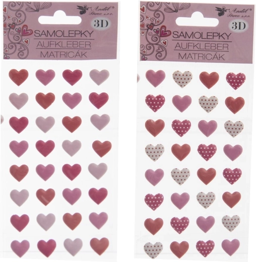 Autocollants cœur 3D – 32 pcs, feuille 10 × 22 cm (2 variantes)