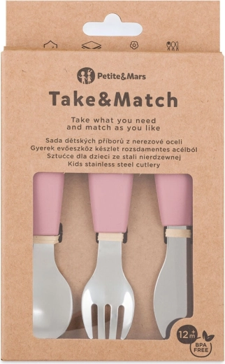 Petite&Mars set de couverts pour enfant en acier inoxydable take&match dusty rose 12m+