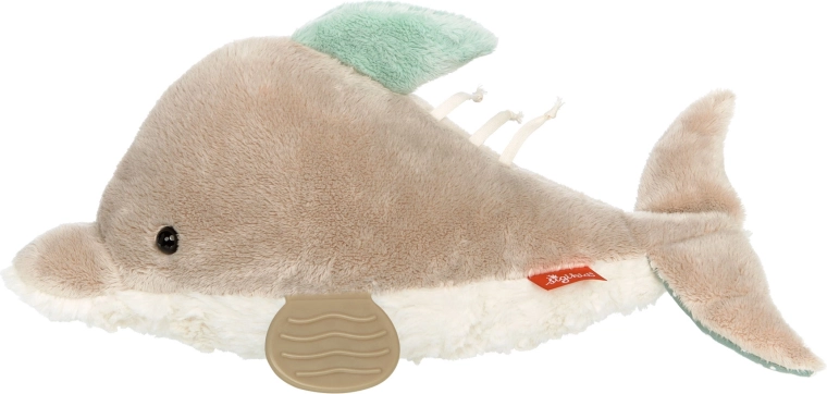 Sigikid jouet d’éveil dauphin 35 cm avec papier bruissant, hochet et anneau de dentition