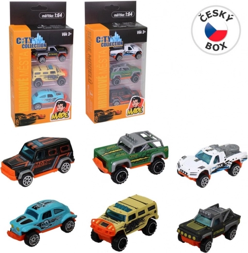 Voitures miniatures métalliques 1:64 – set de 3 pièces, 2 variantes