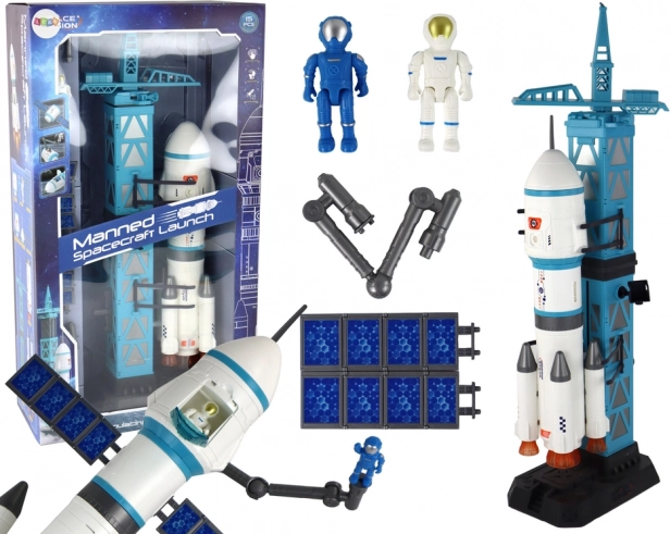 Mission spatiale – fusée avec tour de lancement et astronautes, set de 15 pièces