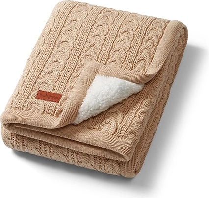 BabyOno couverture en coton avec doublure en polaire sherpa 75 × 100 cm marron clair