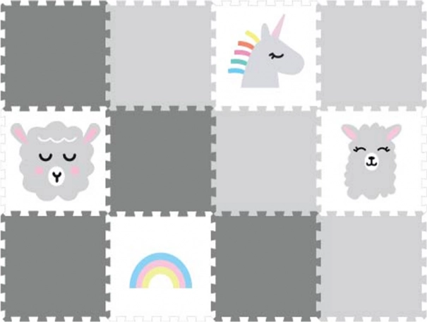 Tapis puzzle en mousse pour chambre d’enfant Licorne grise, 12 pièces