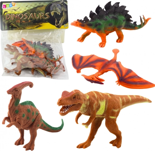 Set de figurines de dinosaures T‑Rex, Pteranodon, Stégosaurus et Parasaurolophus – 4 pièces