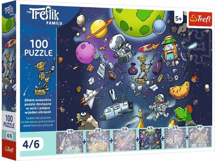 Puzzle Trefl La famille Treflik : Robobot dans l’espace – 100 pièces