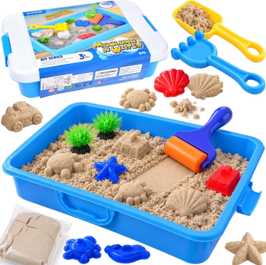 Bac à sable pour enfants avec sable cinétique, moules et accessoires