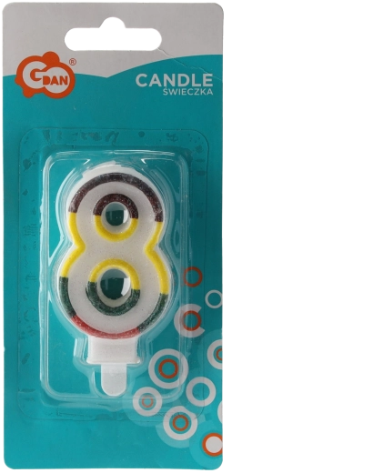 Bougie d’anniversaire blanche chiffre 8 avec bord pailleté