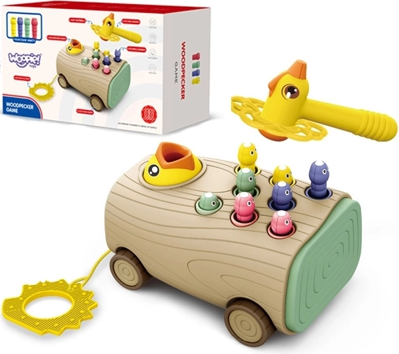 WOOPIE jeu 3-en-1 d’adresse avec bois et petits vers – chariot à encastrer, à marteler et à tirer pour bébés