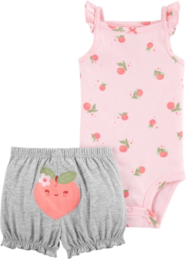 Ensemble deux pièces Carter’s : body à bretelles et short Pink Peach pour fille, 9 mois