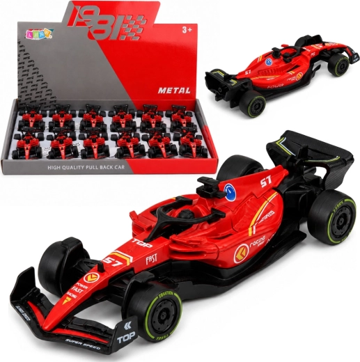 Voiture de course en métal type formule avec propulsion pull-back 1:43 rouge
