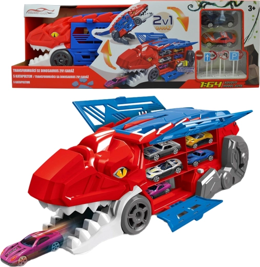Dinosaure transformable 2-en-1 avec garage et catapulte