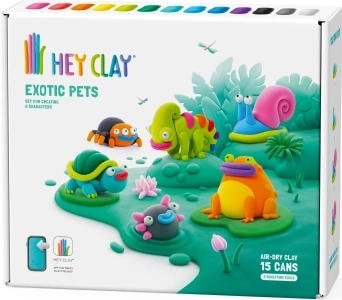 Hey Clay pâte à modeler – animaux exotiques, coffret de 15 pots
