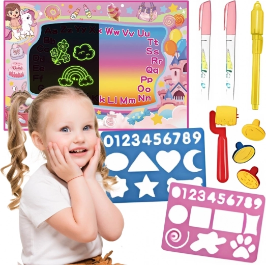 Woopie tapis de dessin à l’eau 2-en-1 XXL 100 × 70 cm avec effet lumineux