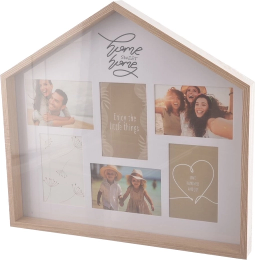 Cadre photo en bois en forme de maison, beige, 47 × 4 × 43 cm