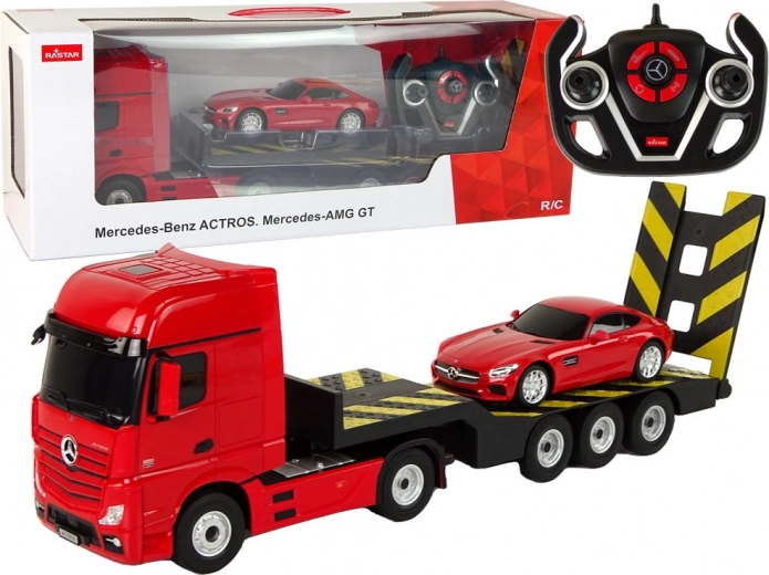 Voiture R/C Mercedes-Benz avec porte-voiture - rouge