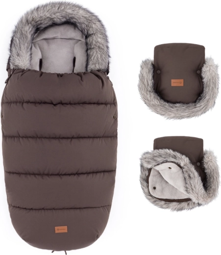 PETITE&MARS set d’hiver chancelière Comfy 4v1 + moufles pour poussette Furry rich brown