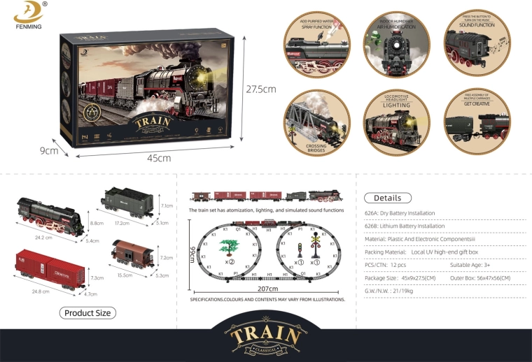 Train rétro avec lumières, sons et fumée 207 cm