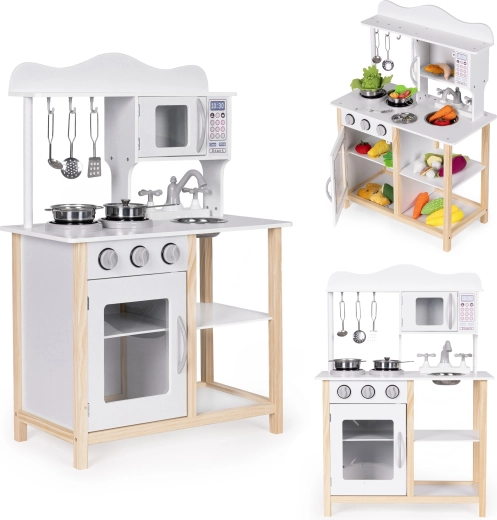 Cuisine en bois pour enfants avec four et accessoires Ecotoys blanche