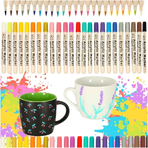 Ensemble de feutres acryliques pour peinture sur céramique, verre et tissus 24 pièces