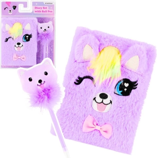 Journal en peluche A5 avec cadenas et stylo chat - 1 pièce