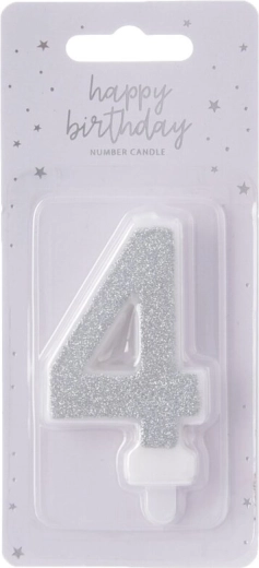 Bougie de gâteau chiffre 4 argentée métallisée 7 cm