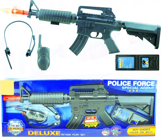 Set de police : mitraillette avec talkie-walkie – lot de 4 pcs