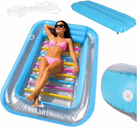 Luaro matelas gonflable pour l’eau avec oreiller et porte-gobelet 170 × 115 cm