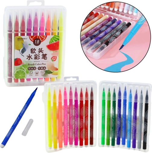 Marqueurs aquarelle dans un organisateur pratique - Ensemble de 18 couleurs