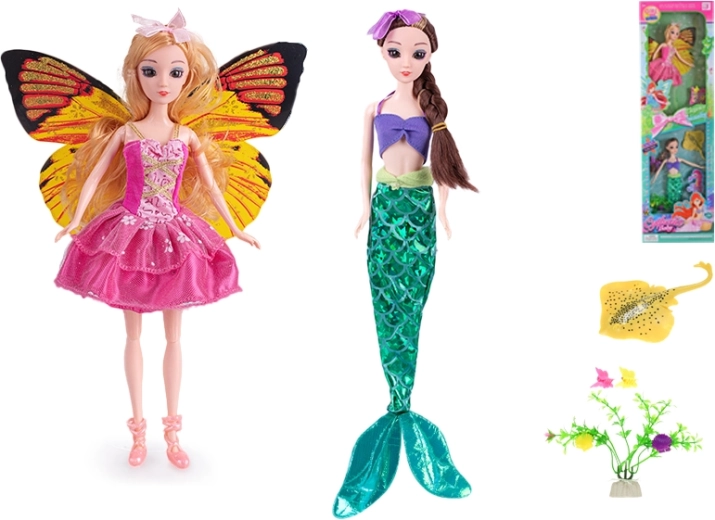 Set de poupées fée et sirène 29 cm avec accessoires