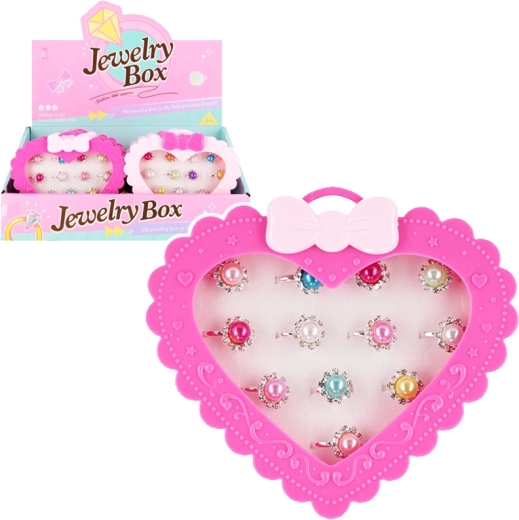Bague pour enfants en coffret cœur (12 pcs)