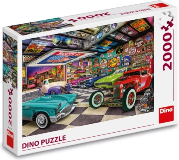 Garage rétro rempli de voitures anciennes