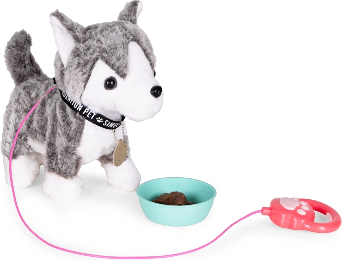 Il marche, remue la queue et bouge la tête