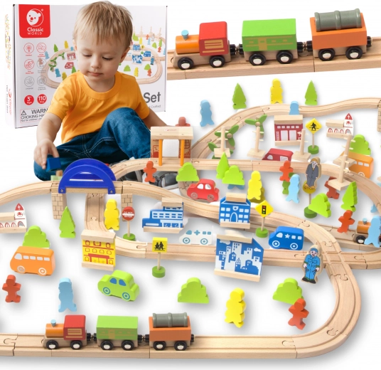circuit de train en bois 110 pièces CLASSIC WORLD