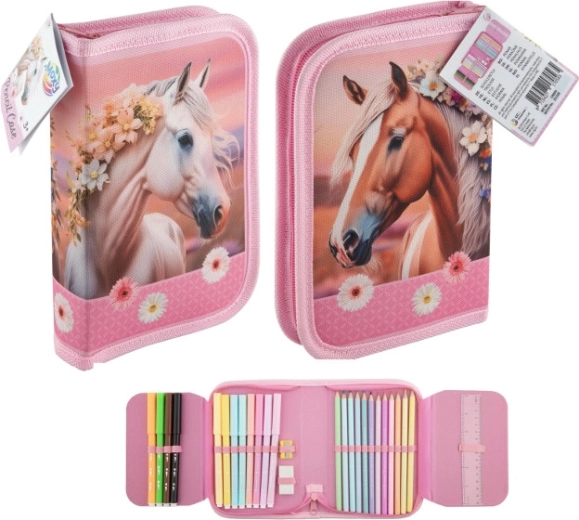 Trousse scolaire équipée avec motif de chevaux