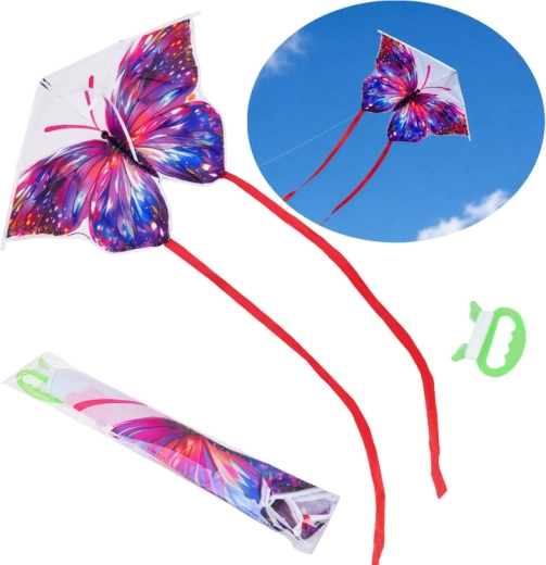 Cerf-volant enfant coloré en forme de papillon avec longues rubans