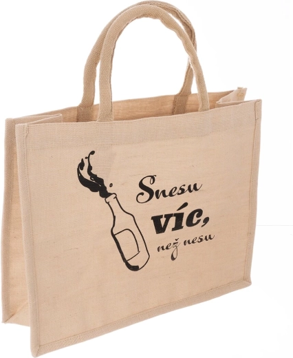 Sac de courses en jute beige avec l’inscription « Snesu… » – 38 × 16 × 31 cm