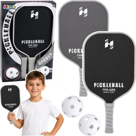 Set de pickleball : 2 raquettes et 2 balles noir-gris