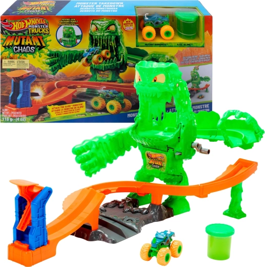 Hot Wheels Monster Trucks piste avec slime : combat contre un monstre mutant + petite voiture