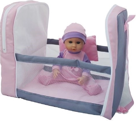 Poupée avec sac à dos et petit lit Bambolina