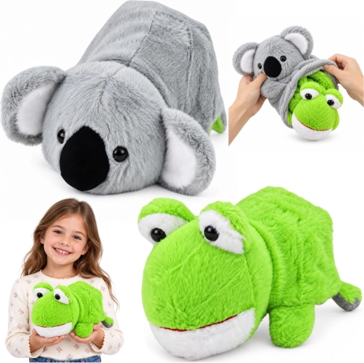 Peluche réversible koala et grenouille 2 en 1, 25 cm