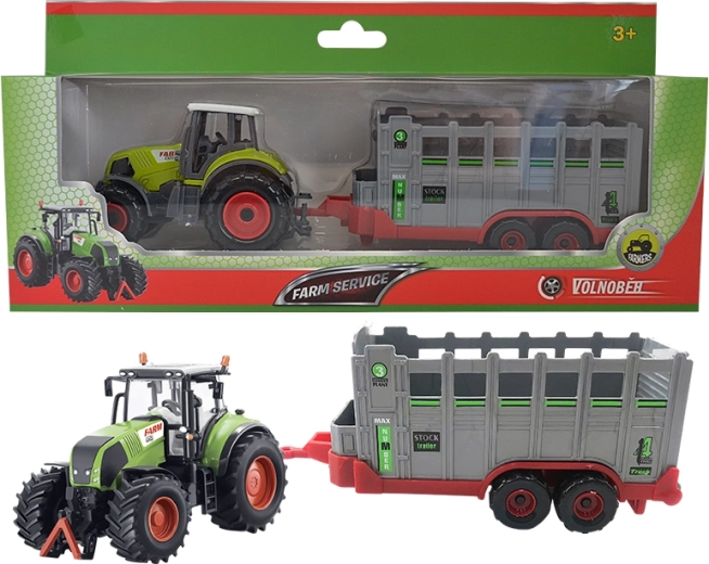 Tracteur de ferme avec remorque pour le transport d’animaux 1:50