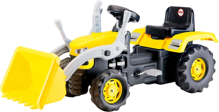 Grand tracteur à pédales avec pelleteuse jaune