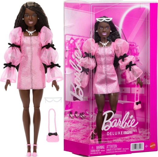 Mattel Barbie Deluxe Style – poupée de mode en tenue rose et noire avec accessoires